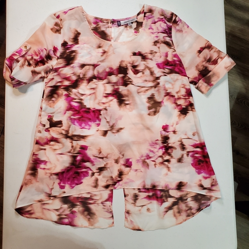 Jennifer Lopez Pink Floral‎ Blouse, sz: Med